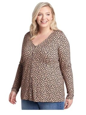 Lane Bryant V-Neck Multi Color Mini Leopard Print Top Size 14/16 NWT